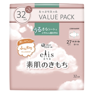 エリス 素肌のきもち(特に多い昼用)羽つき 27cm 32枚入