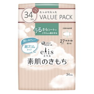 エリス 素肌のきもち超スリム(特に多い昼用)羽つき 27cm 34枚入