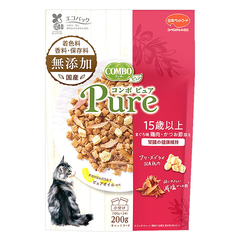 【お取り寄せ商品】コンボ ピュア キャット 15歳以上用 まぐろ味・鶏肉・かつお節添え 200g