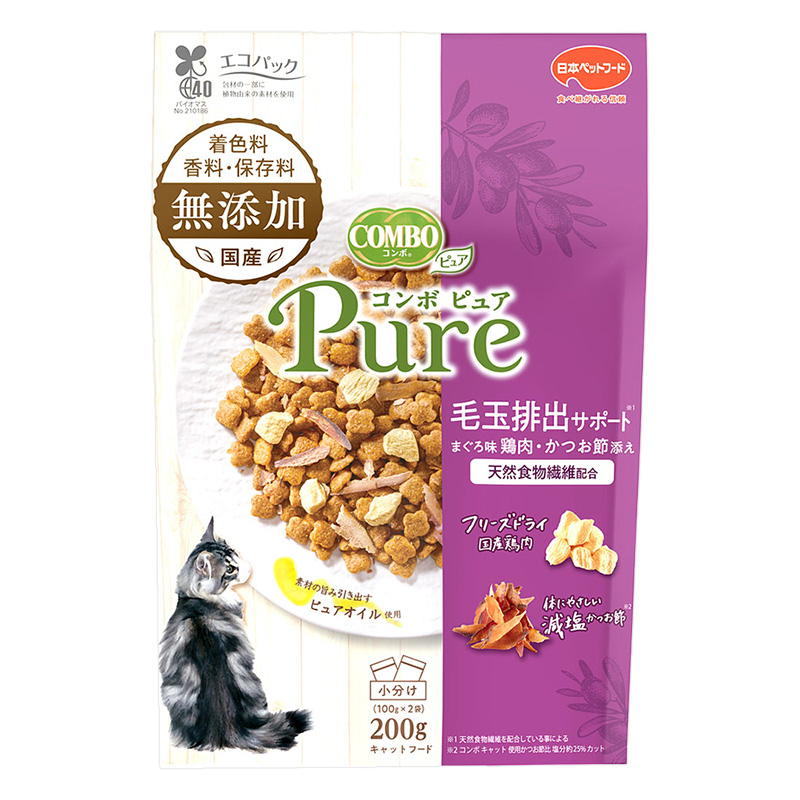 コンボ ピュア キャット 毛玉排出サポート まぐろ味・鶏肉・かつお節添え 200g