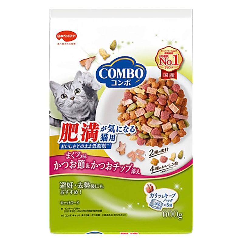 コンボ キャット 肥満が気になる猫用 まぐろ味・かつお節・かつおチップ添え 600g(120g×5袋入)