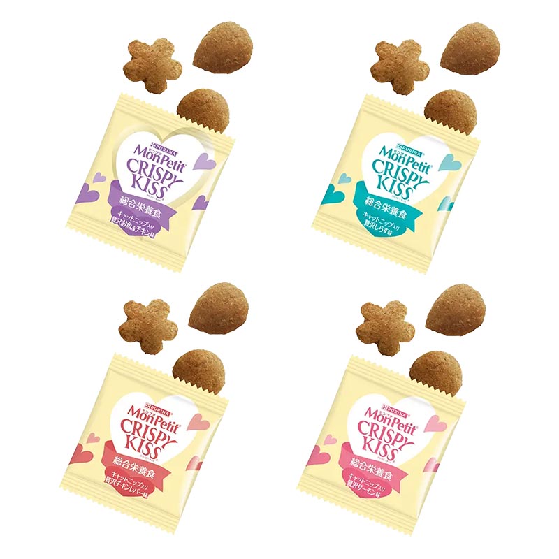 モンプチクリスピーキッス バラエティ総合栄養食キャットニップ入り４種の贅沢シーフード＆チキン味 312g