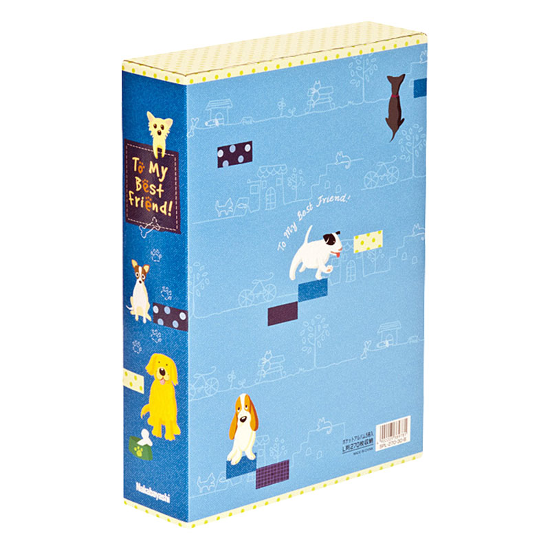 5冊ソフトボックスアルバム L判 3段 270枚 キャット&ドッグ ブルー