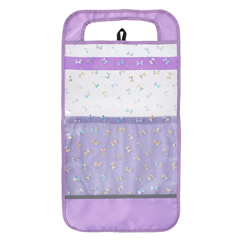 ランドセルカバー キラキラ 収納ポケット付き 透明 バイオレット リボン柄