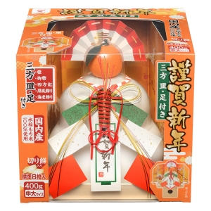 【東日本限定】 お鏡餅 謹賀新年 (三方皿・足付き) 切り餅 中大 400g