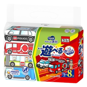 ムーニーおしりふき やわらか素材 詰替用 トミカ・プラレールデザイン 76枚×8個パック