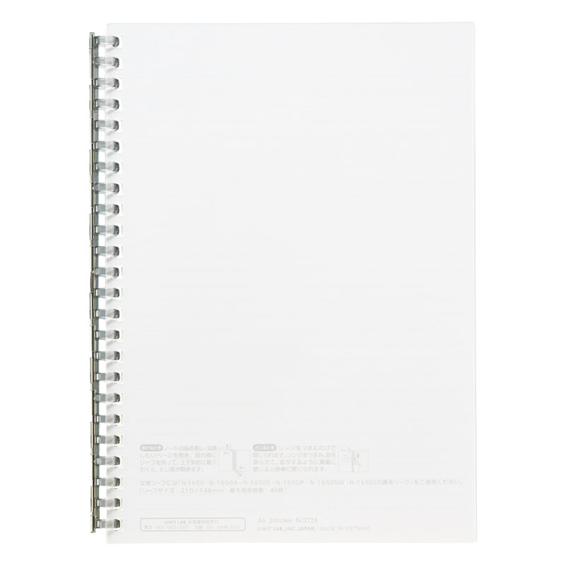 オープンリングノート A5 24穴 クリア