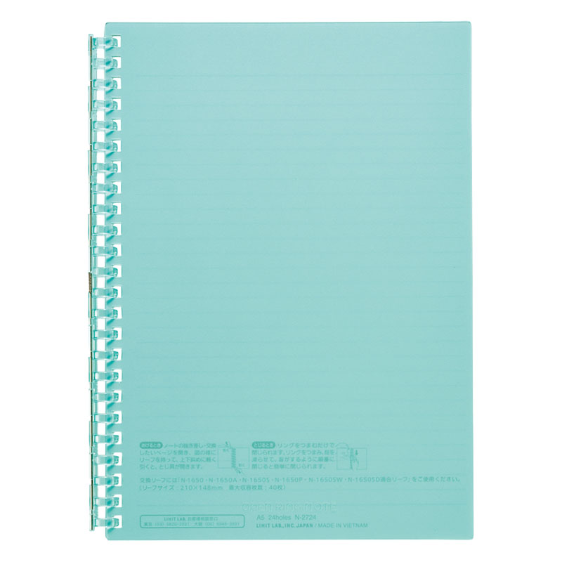 オープンリングノート A5 24穴 グリーン