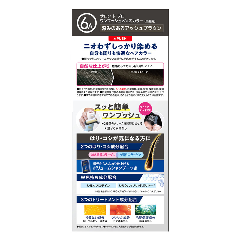 サロンドプロワンプッシュメンズカラー6A 110g 深みのあるアッシュブラウン