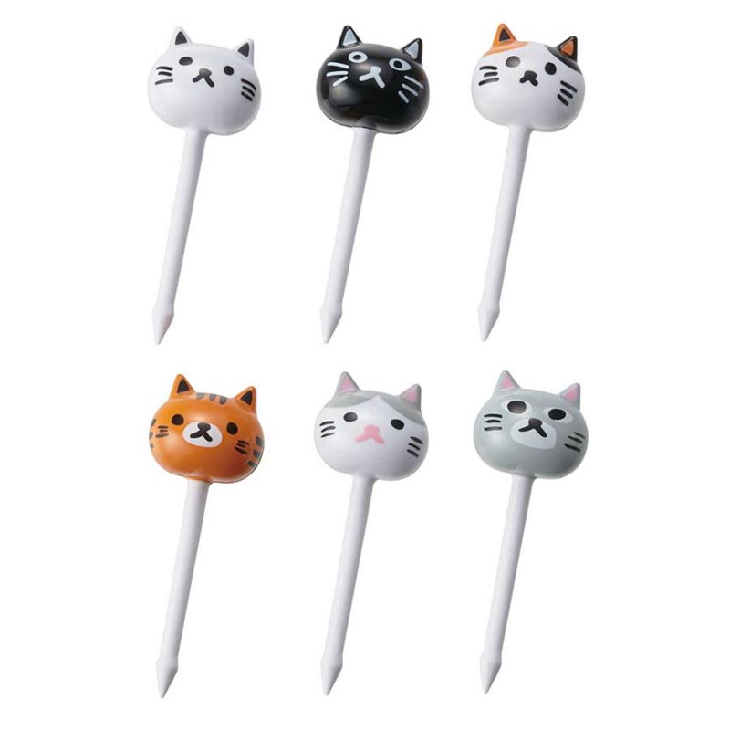 ネコのあつまりピック 6本入(シロ・クロ・ミケ・トラ・サバ・グレイ)