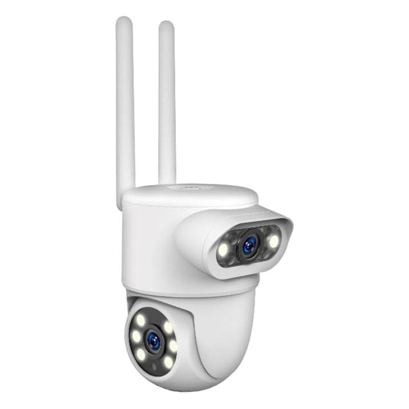 スマートカメラ 2眼 防水 首振 照明 屋外用 ホワイト KJ-207