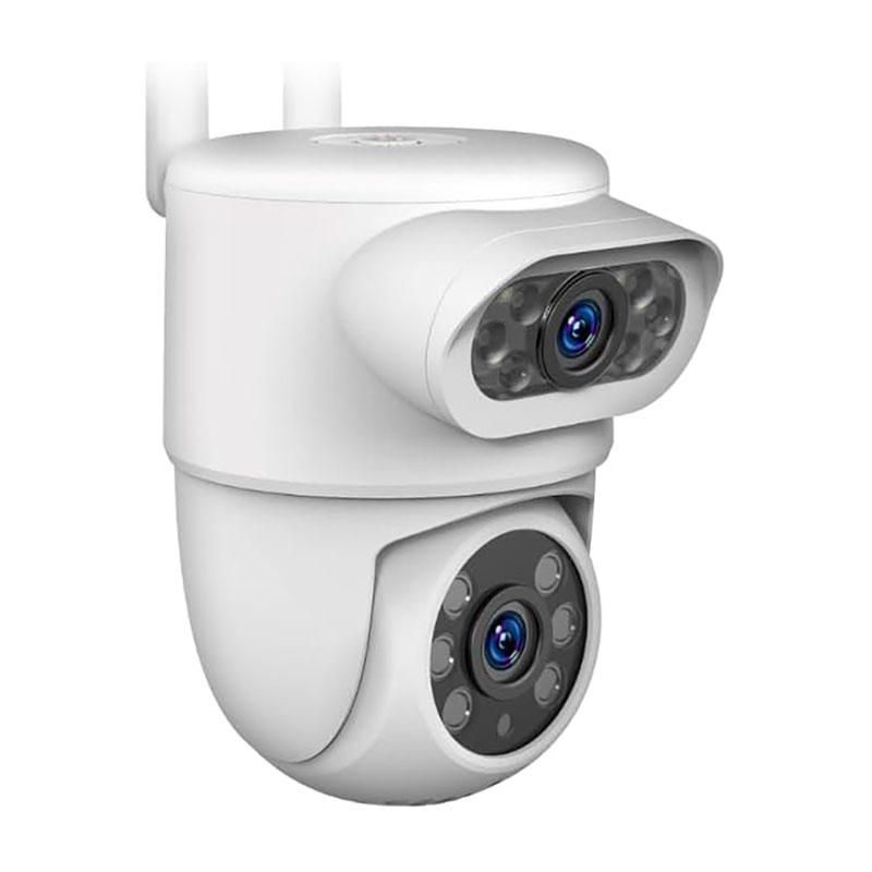 スマートカメラ 2眼 防水 首振 照明 屋外用 ホワイト KJ-207