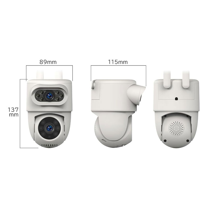 スマートカメラ 2眼 防水 首振 照明 屋外用 ホワイト KJ-207