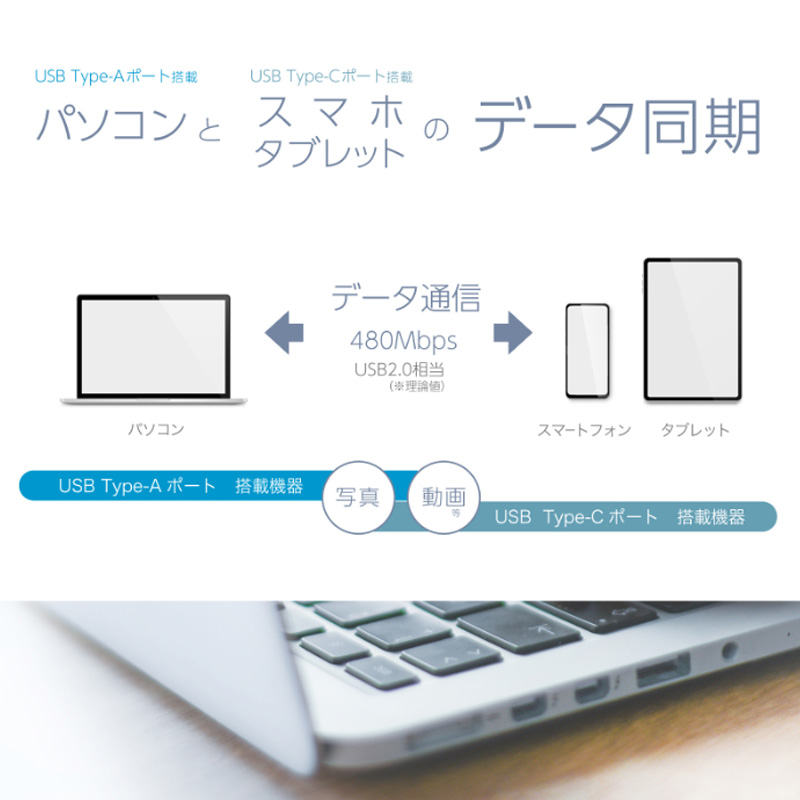 充電&同期ケーブルA→C 1.2m 25g ブラック