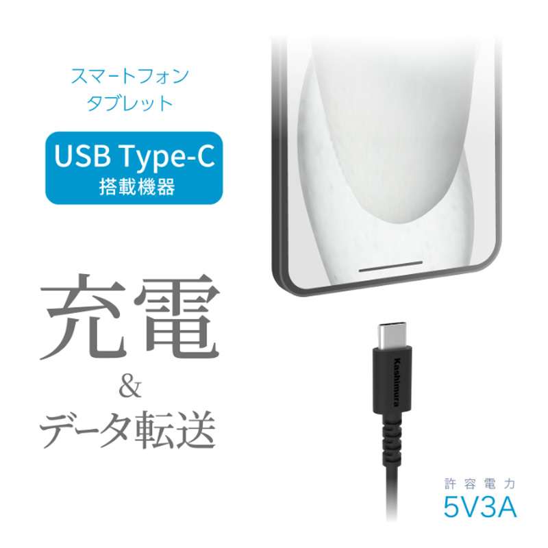 充電&同期ケーブルA→C 2m 50g ブラック