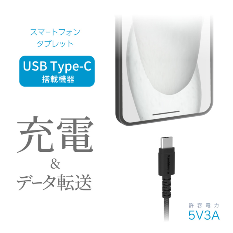 充電&同期ケーブルA→C STRONG 1.2m 25g ブラック