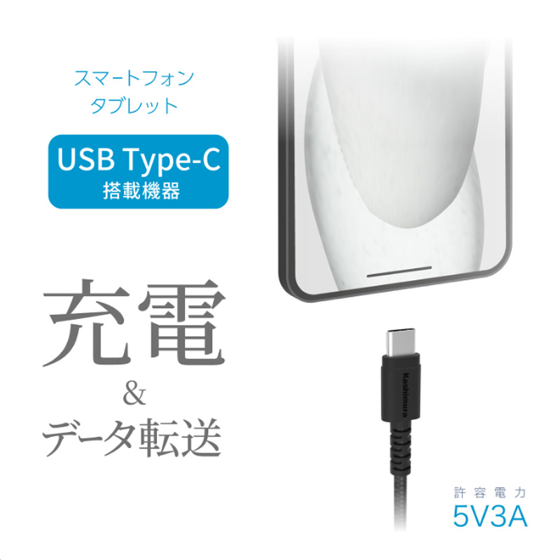 充電&同期ケーブルA→C STRONG 2m 50g ブラック