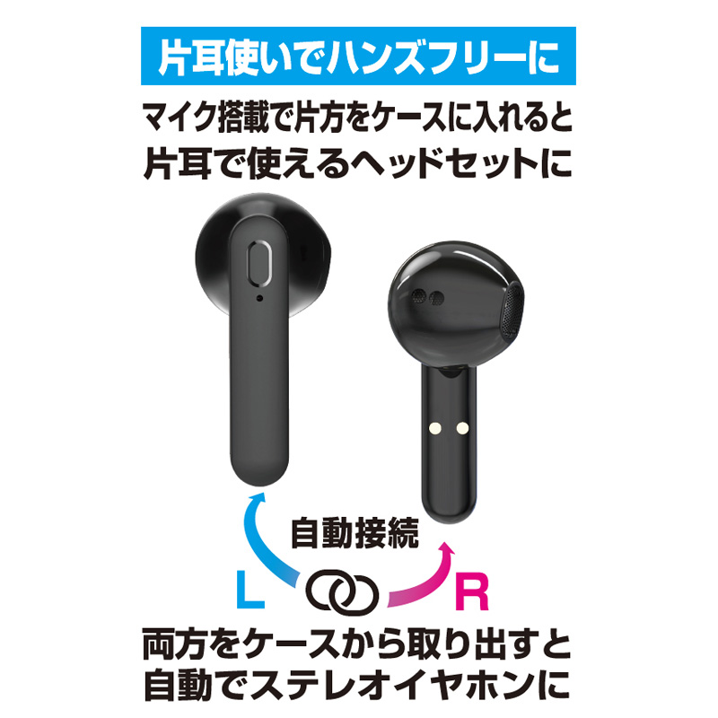 完全ワイヤレスステレオイヤホン コンパクト インナーイヤー BL-110 ブラック