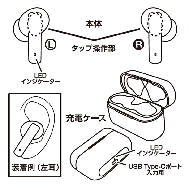 完全ワイヤレスステレオイヤホン 外音取込ANC BL-113 ブラック