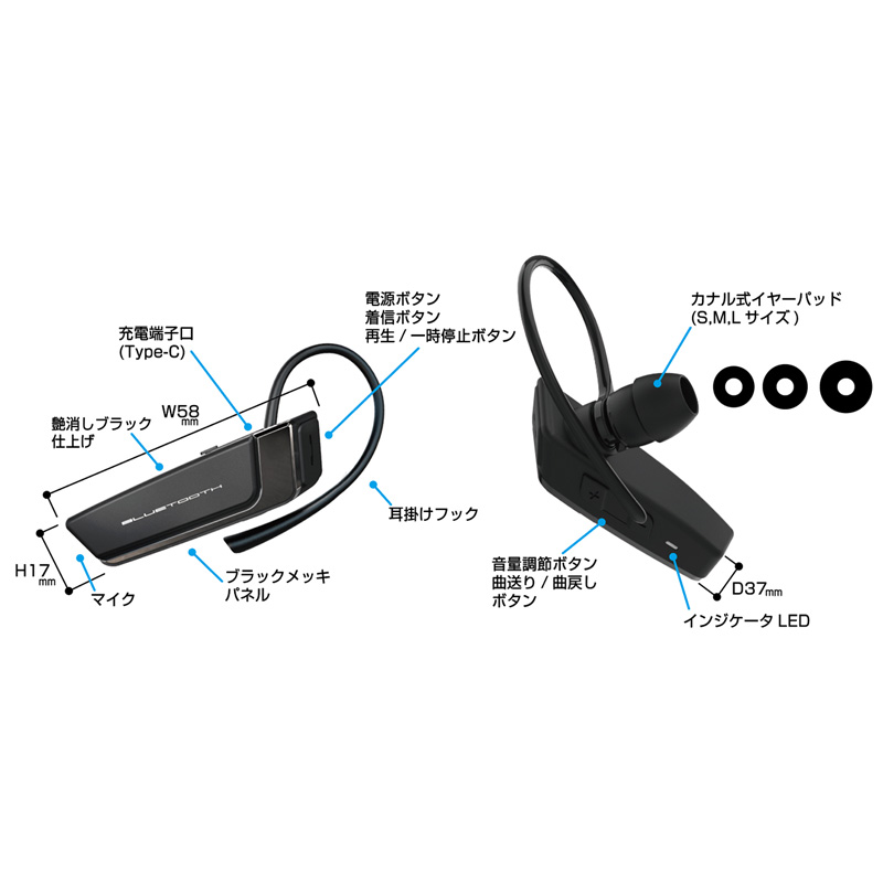 スタミナ & 防滴 Bluetoothイヤホンマイク 急速充電
