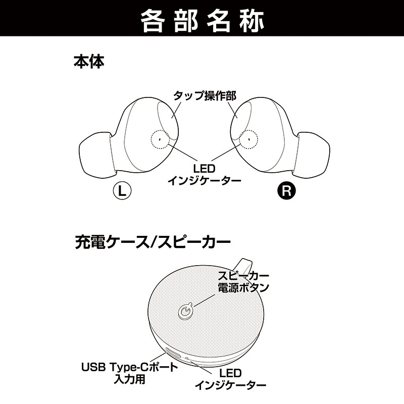 2in1スピーカー搭載 完全ワイヤレスイヤホン BL-129 ブラック