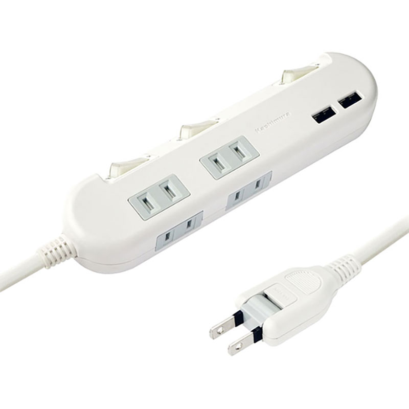 4口ACタップ AC-010 4AC-2USB-3.4A SW 1.2m WH