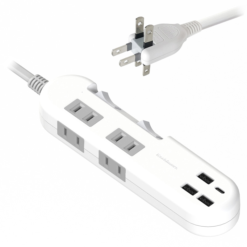 AC4口+USB 4ポート電源タップ 1.2m ホワイト