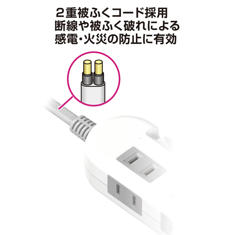 AC4口+USB 4ポート電源タップ 1.2m ホワイト