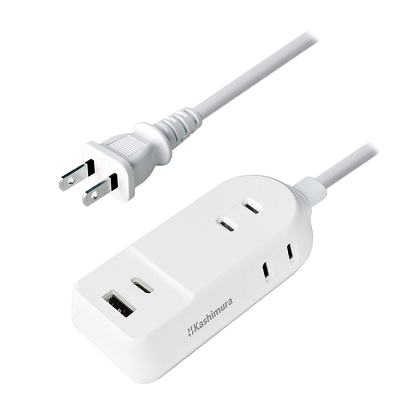 AC充電器 AC3口とUSB-A+USB-C 1ポート 電源タップ 2m ホワイト