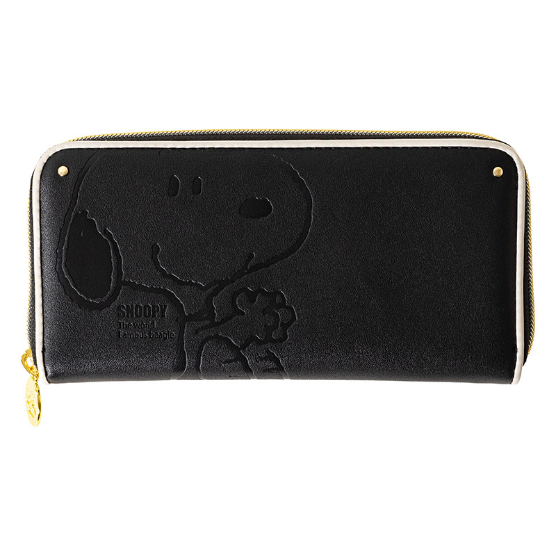 スヌーピー 型押し 長財布 ブラック