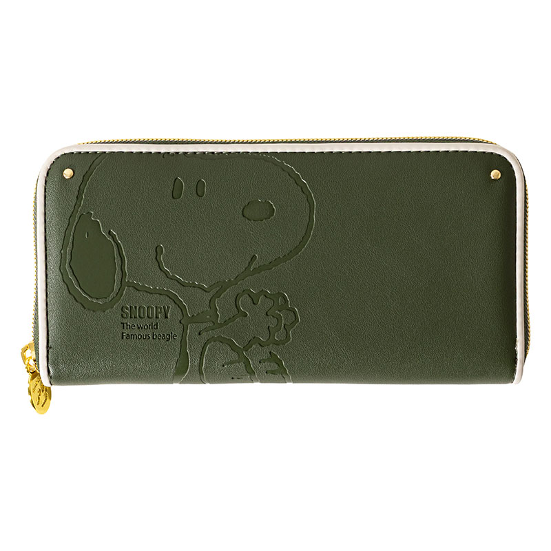 スヌーピー 型押し 長財布 ブラウン