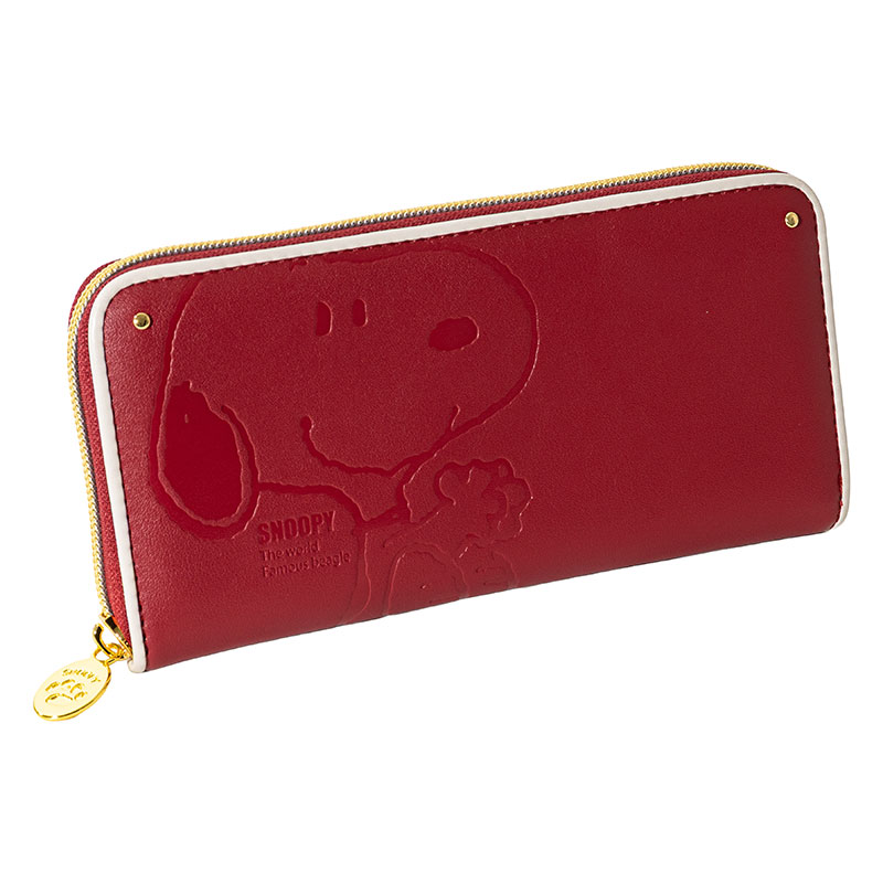 スヌーピー 型押し 長財布 ワインレッド