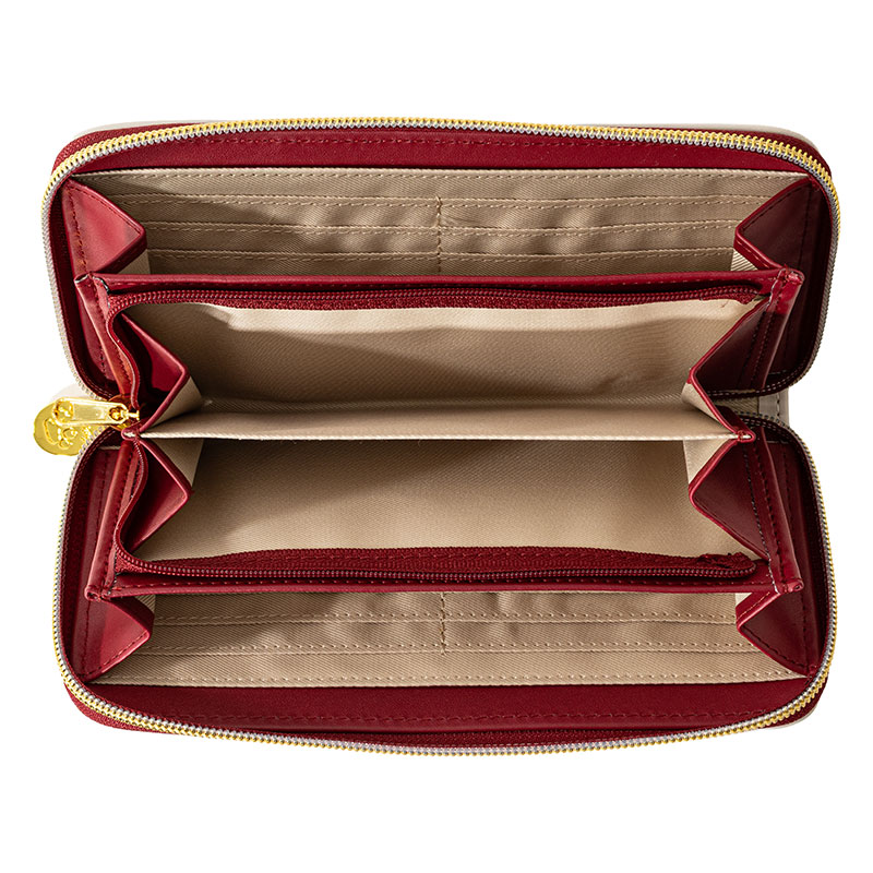 スヌーピー 型押し 長財布 ワインレッド