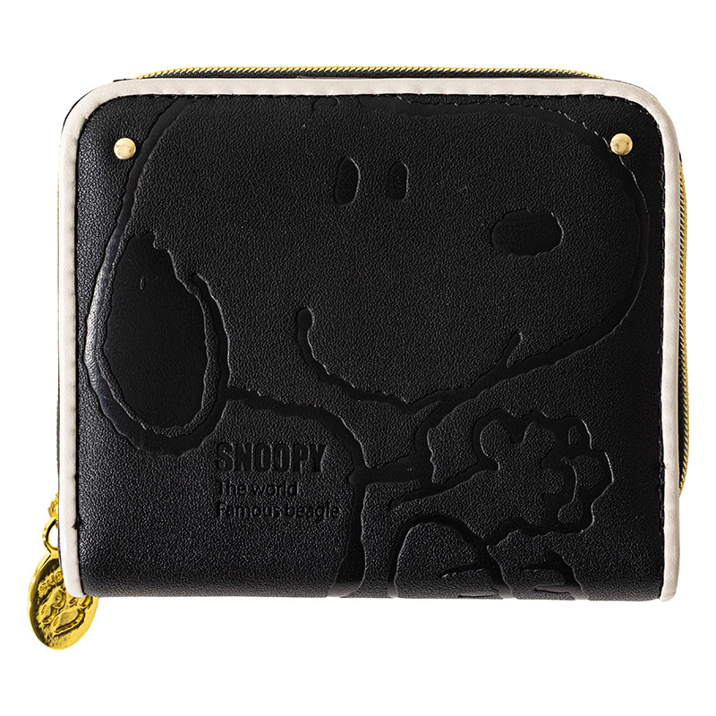 スヌーピー 型押し 二つ折り財布 ブラック