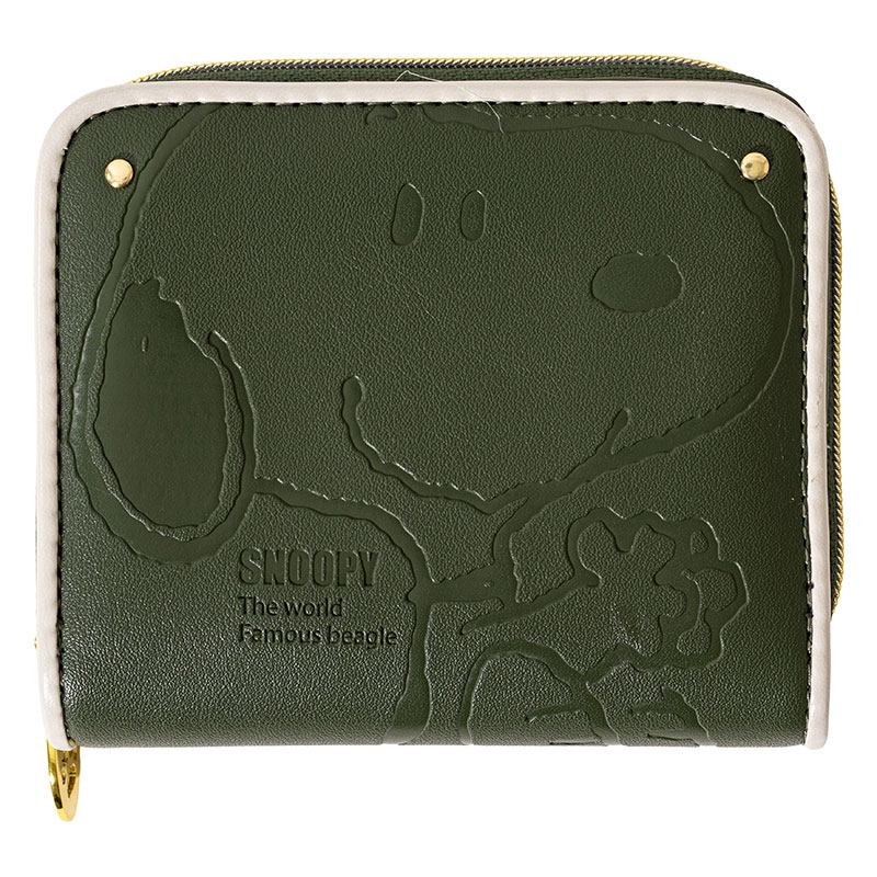 スヌーピー 型押し 二つ折り財布 ブラウン