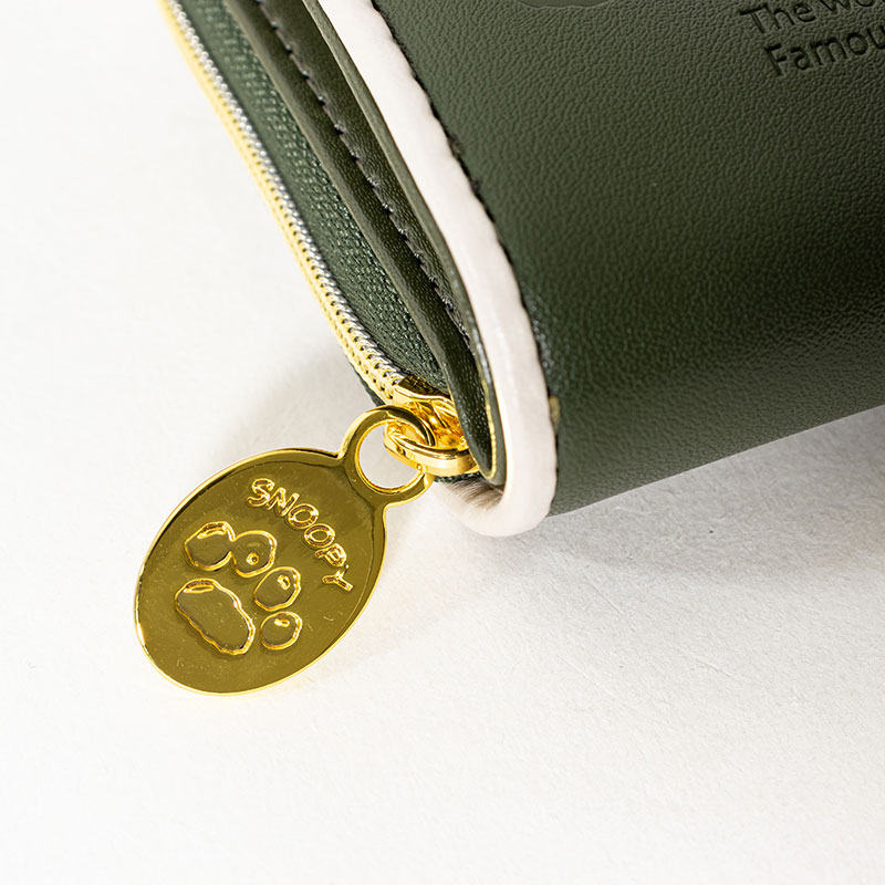 スヌーピー 型押し 二つ折り財布 ブラウン