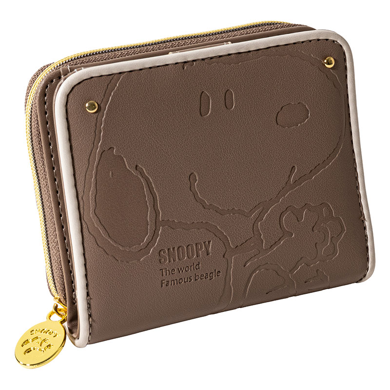 スヌーピー 型押し 二つ折り財布 グレー