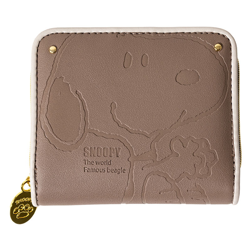 スヌーピー 型押し 二つ折り財布 グレー