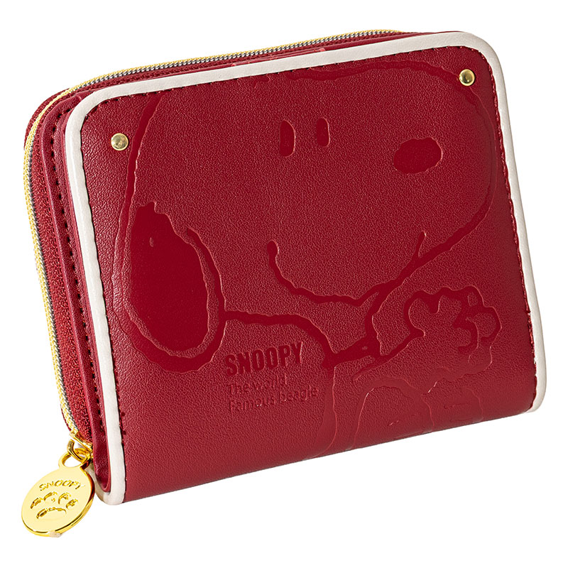 スヌーピー 型押し 二つ折り財布 ワインレッド