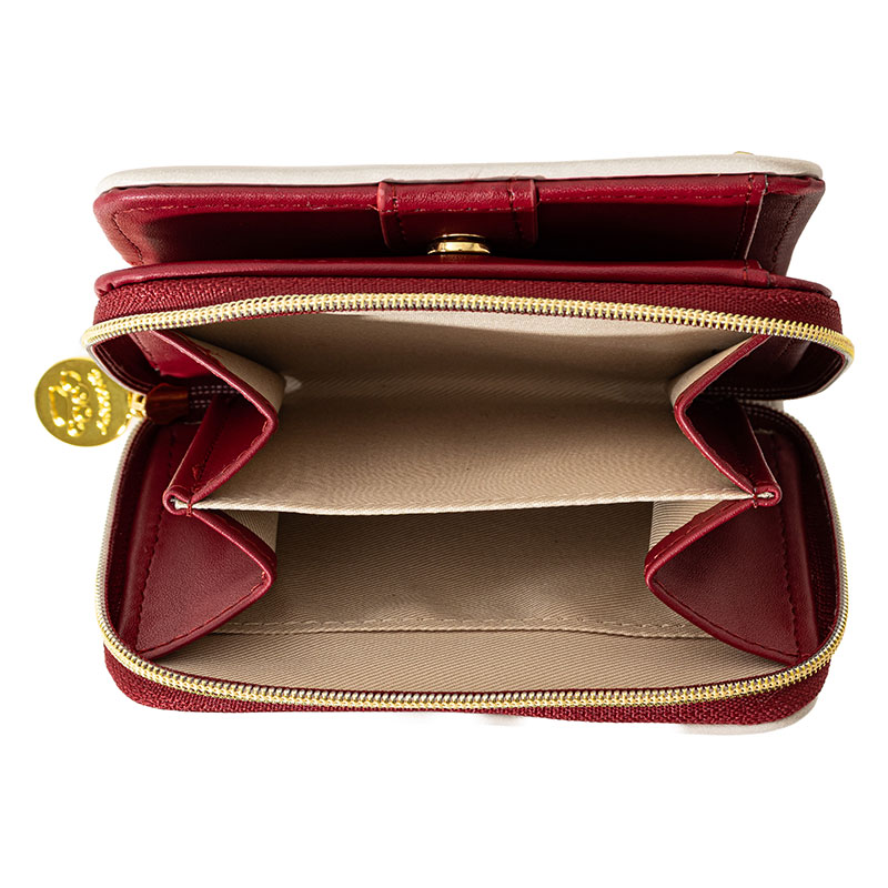 スヌーピー 型押し 二つ折り財布 ワインレッド