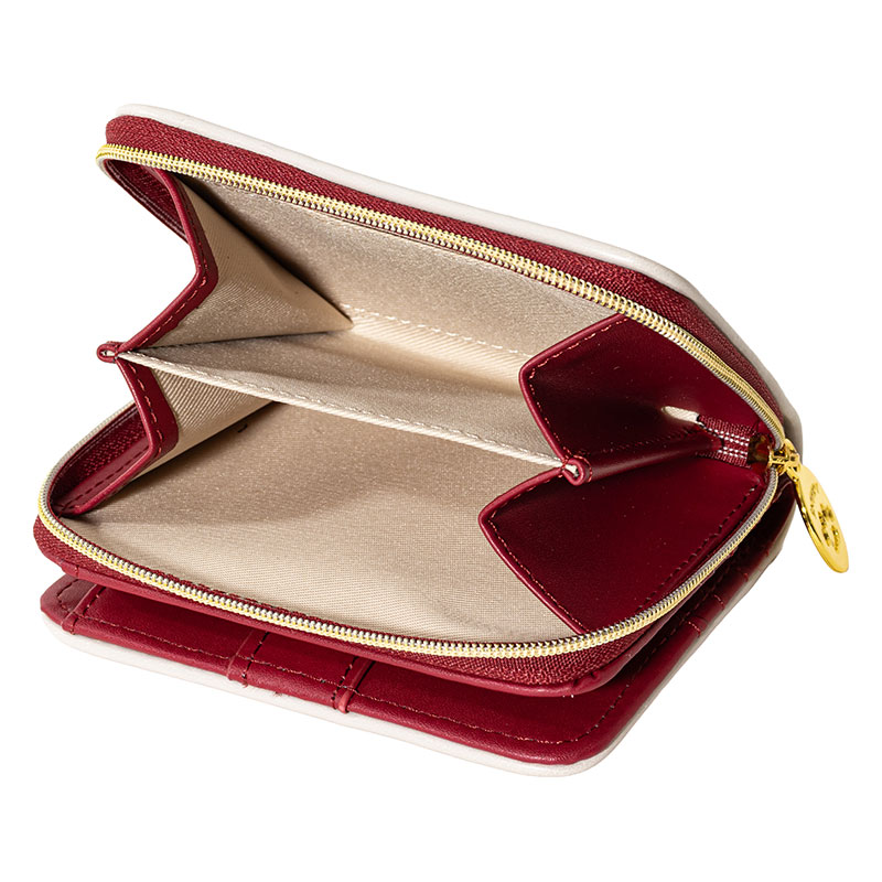 スヌーピー 型押し 二つ折り財布 ワインレッド