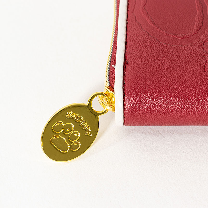 スヌーピー 型押し 小銭入れ ワインレッド