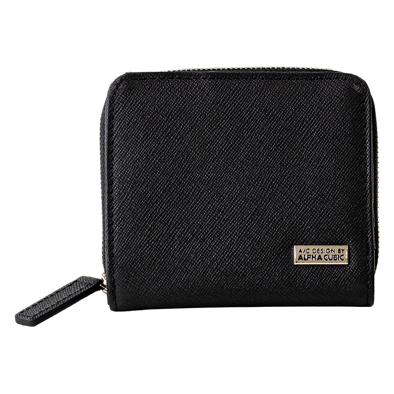 A|C DESIGN BY ALPHA CUBIC 角シボ 二つ折り財布 牛革 ブラック