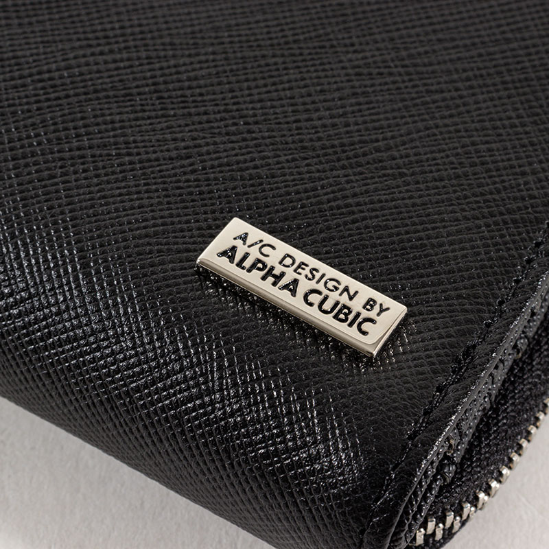 A|C DESIGN BY ALPHA CUBIC 角シボ 二つ折り財布 牛革 ブラック