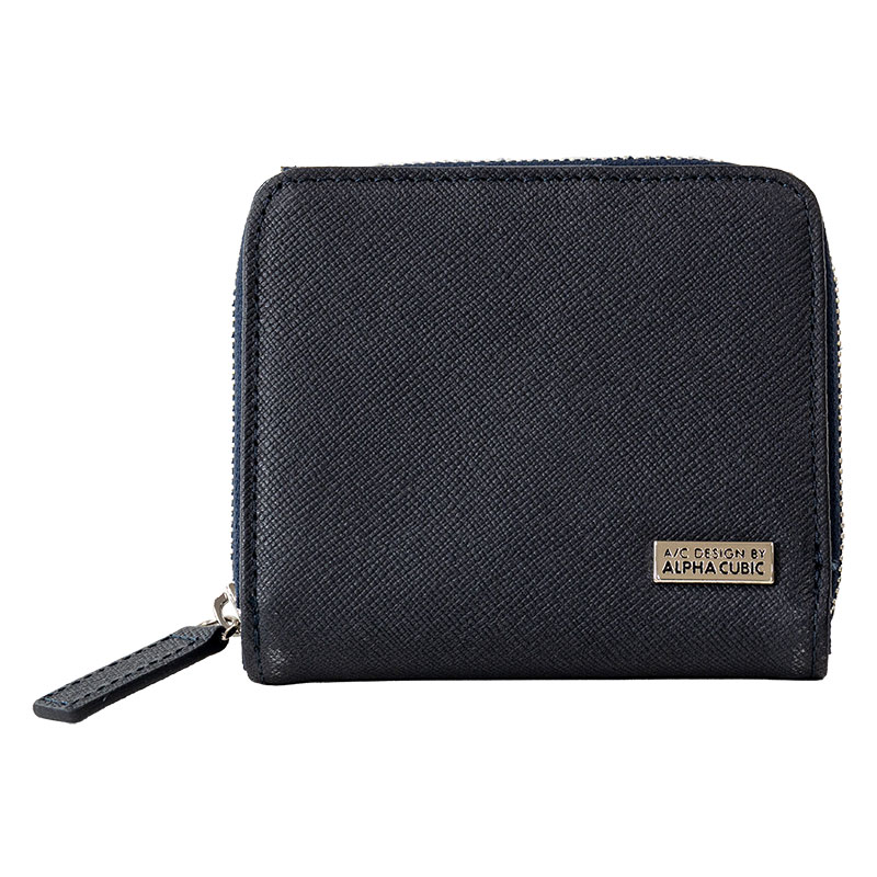 ALPHA CUBIC 二つ折り財布 牛革 ネイビー