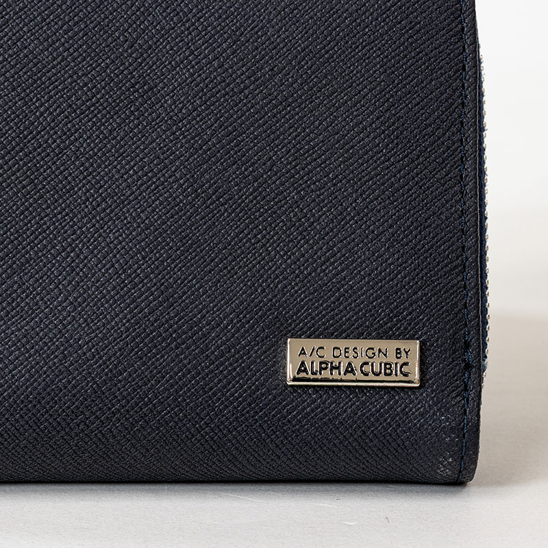 ALPHA CUBIC 二つ折り財布 牛革 ネイビー
