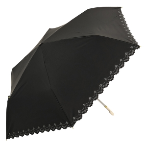 レディース 晴雨兼用 折り畳み傘 フラワーヒートカット 55cm ブラック