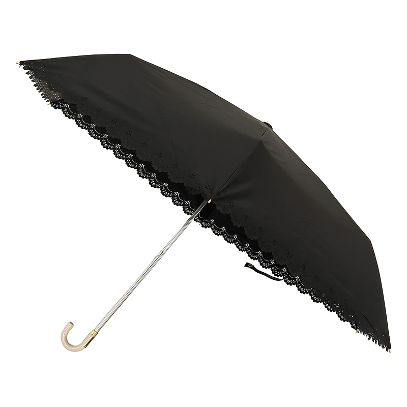 レディース 晴雨兼用 折り畳み傘 フラワーヒートカット 55cm ブラック