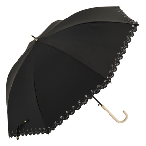 レディース 晴雨兼用 長傘 フラワーヒートカット 58cm ブラック