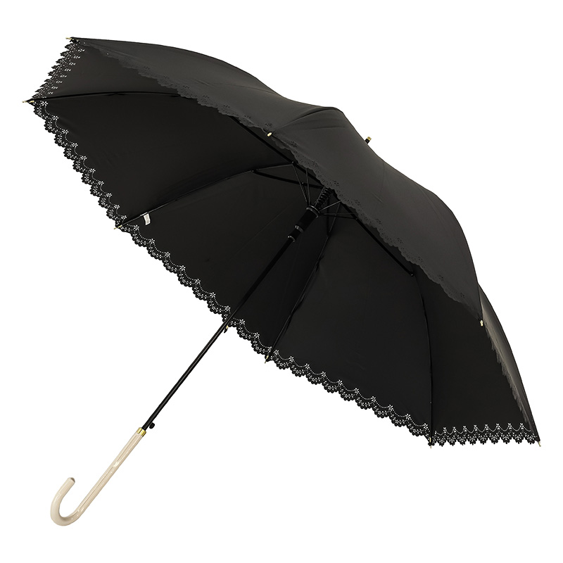 レディース 晴雨兼用 長傘 フラワーヒートカット 58cm ブラック